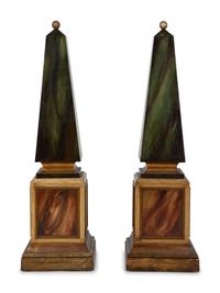 A Pair of Painted and Parcel Gilt Faux-Marble Obelisks