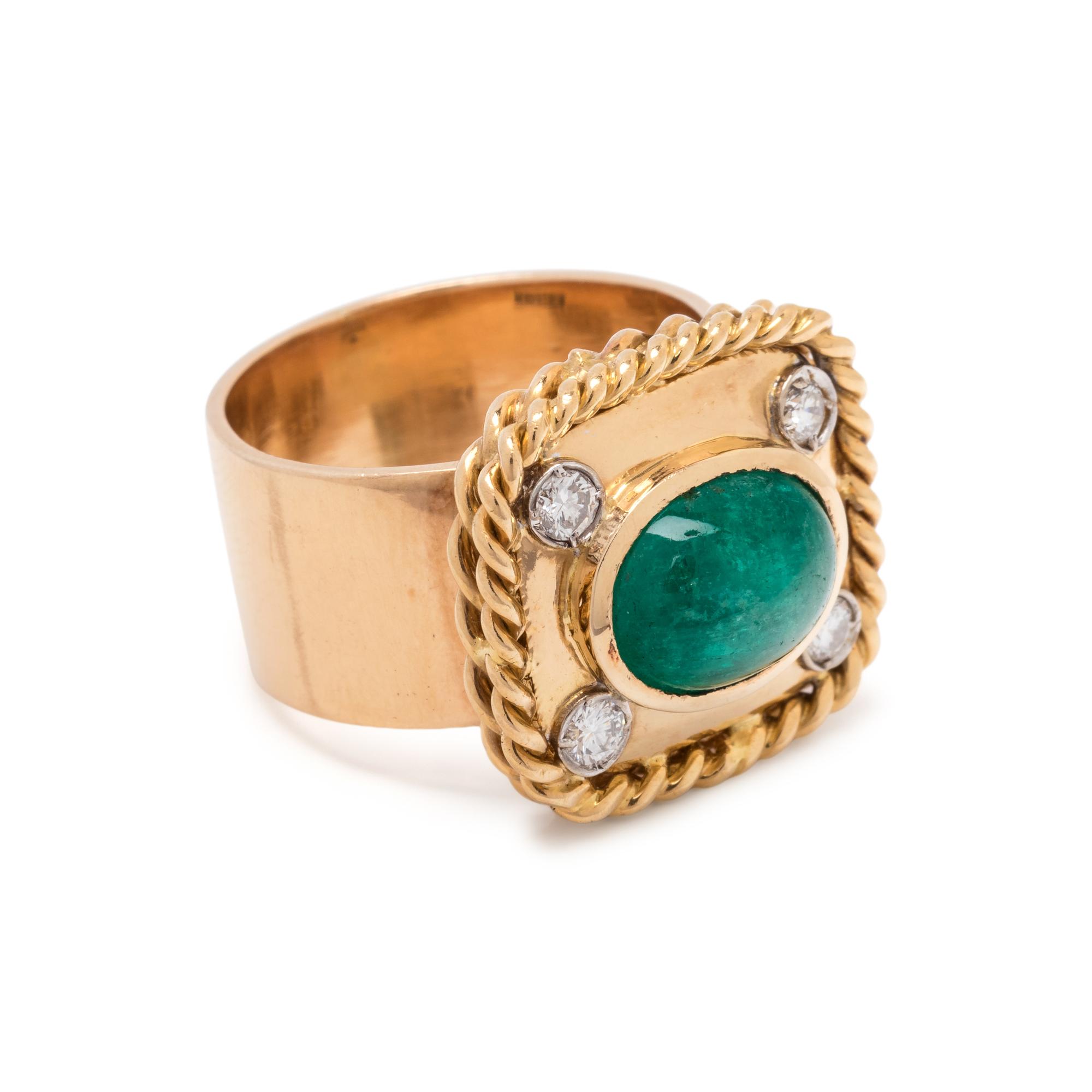 YELLOW GOLD, EMERALD AND DIAMOND RING