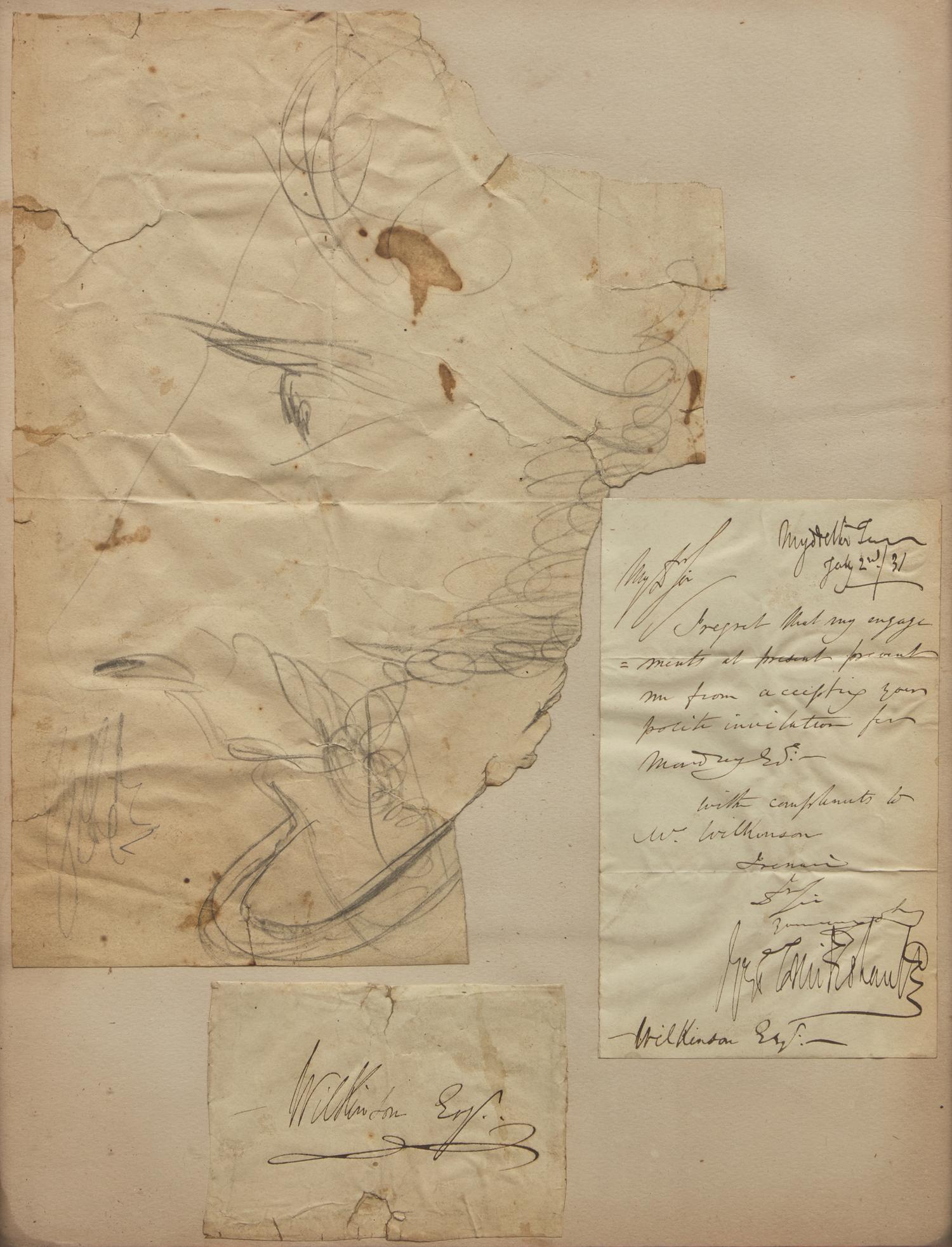 [Literature] Cruikshank, George. Autograph Letter, signed, with Partial Sketch