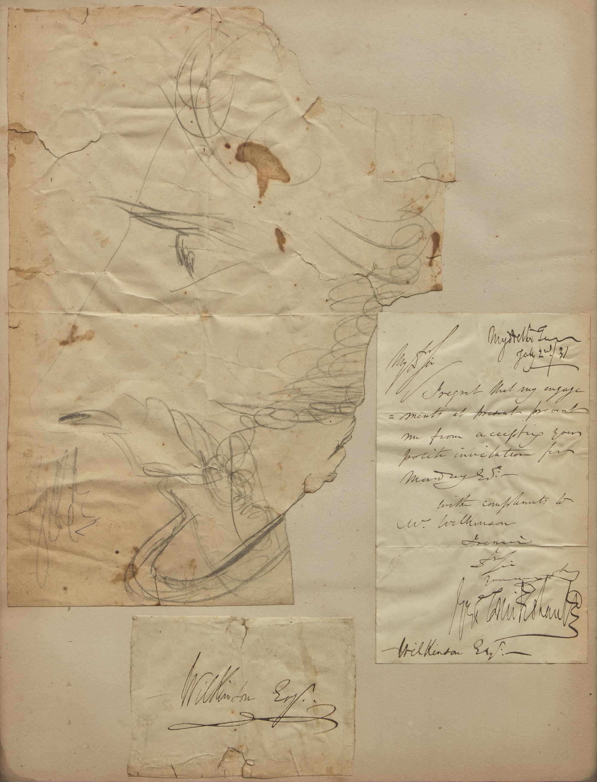 [Literature] Cruikshank, George. Autograph Letter, signed, with Partial Sketch