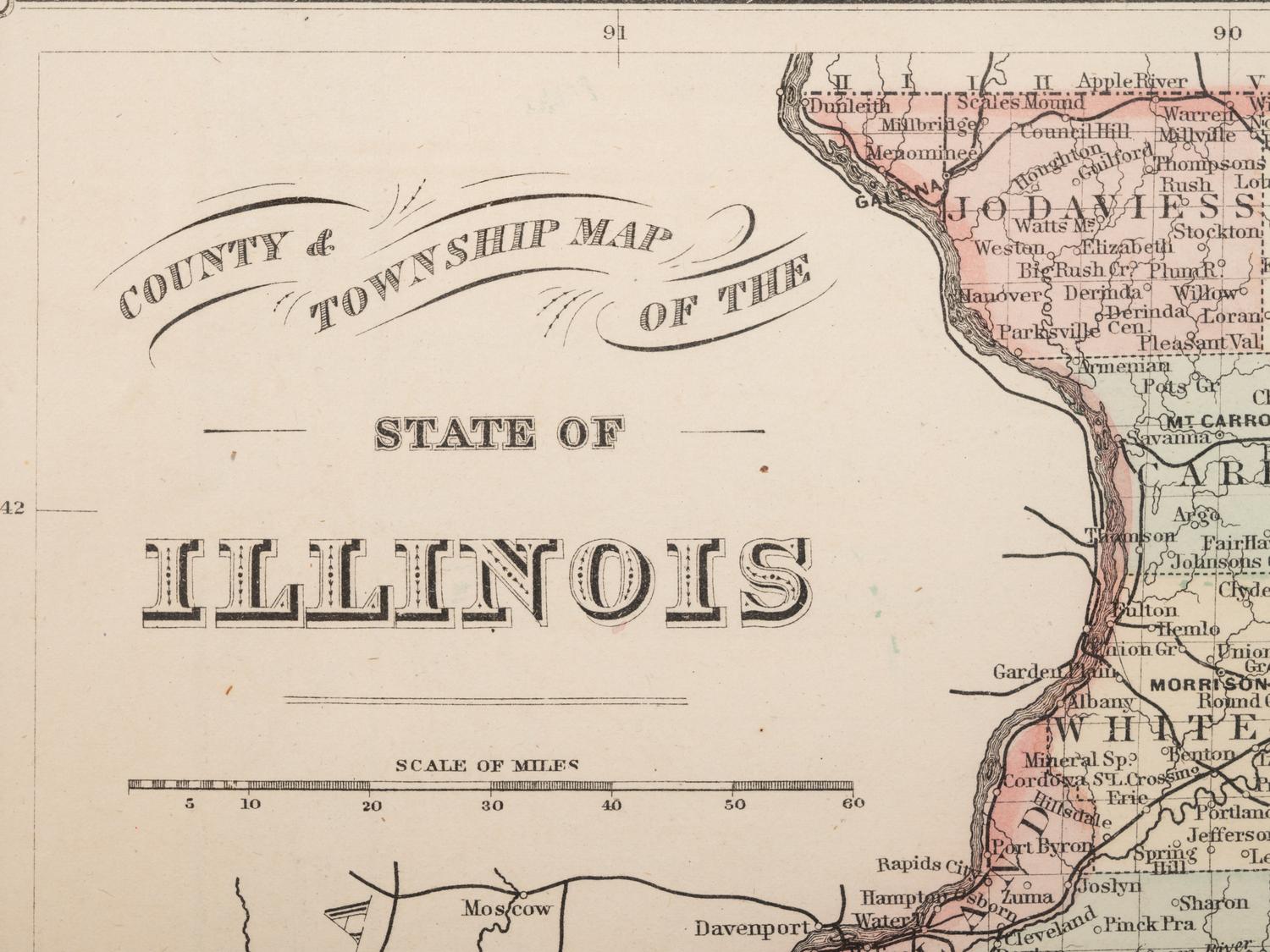 Five Framed Maps Pertaining to Illinois and the Surrounding States