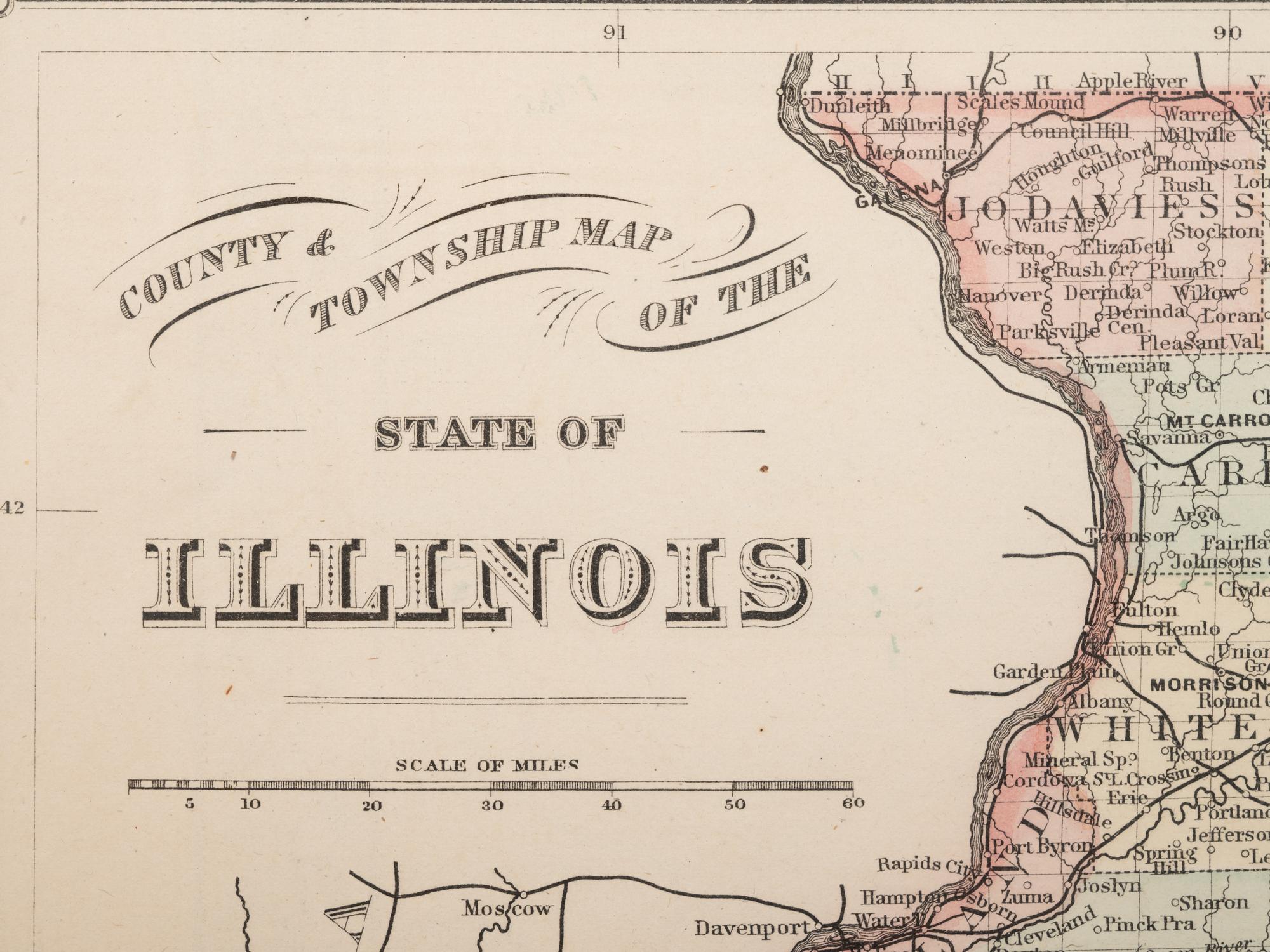 Five Framed Maps Pertaining to Illinois and the Surrounding States