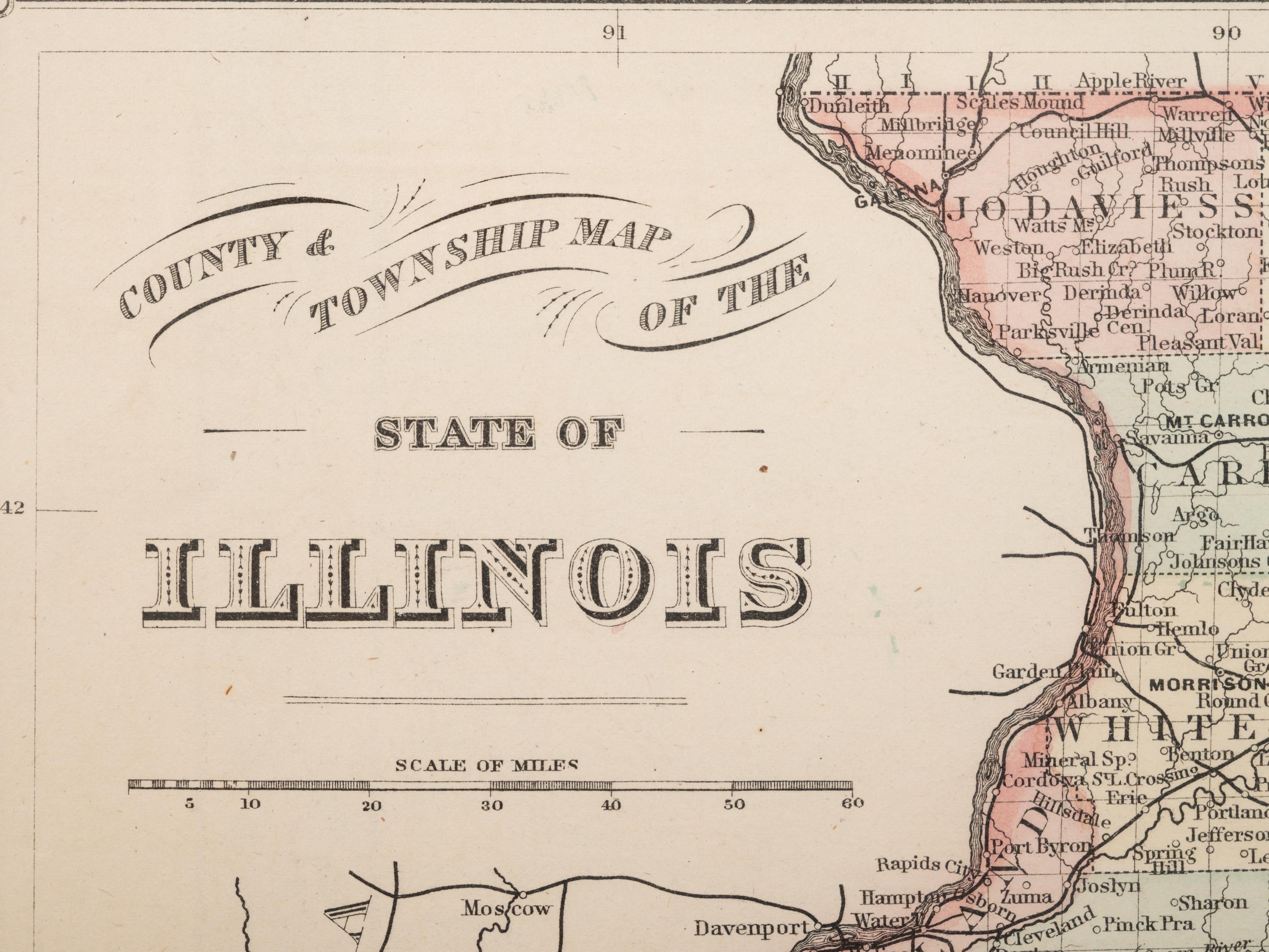 Five Framed Maps Pertaining to Illinois and the Surrounding States