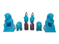 Six Chinese Turquoise Glazed Figures of Animals