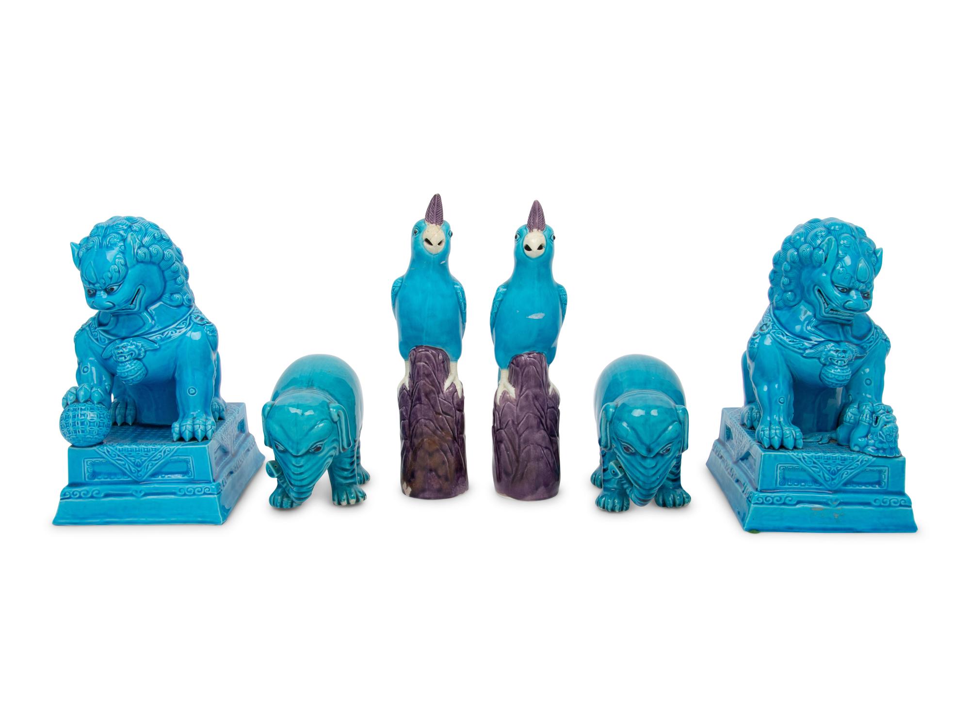 Six Chinese Turquoise Glazed Figures of Animals