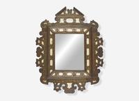 A North Italian Mother-of-Pearl Inlaid, Parcel Gilt and Black Lacquered Mirror