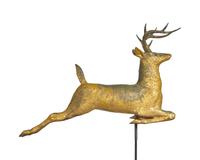 A Large Molded Copper Gilded Leaping Stag Weathervane