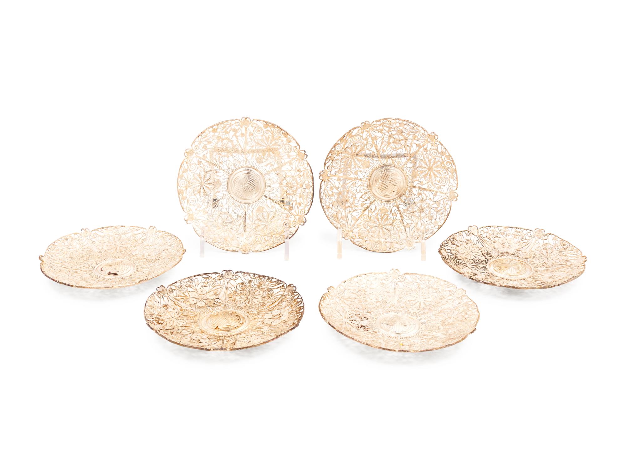 Six Chinese Export Silver Filigree Dishes