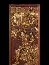 Two Pairs of Chinese Gilt and Red Lacquered Wood Panels