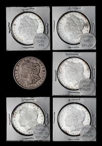 A Group of Five United States 1880-S Morgan Silver Dollar Coins