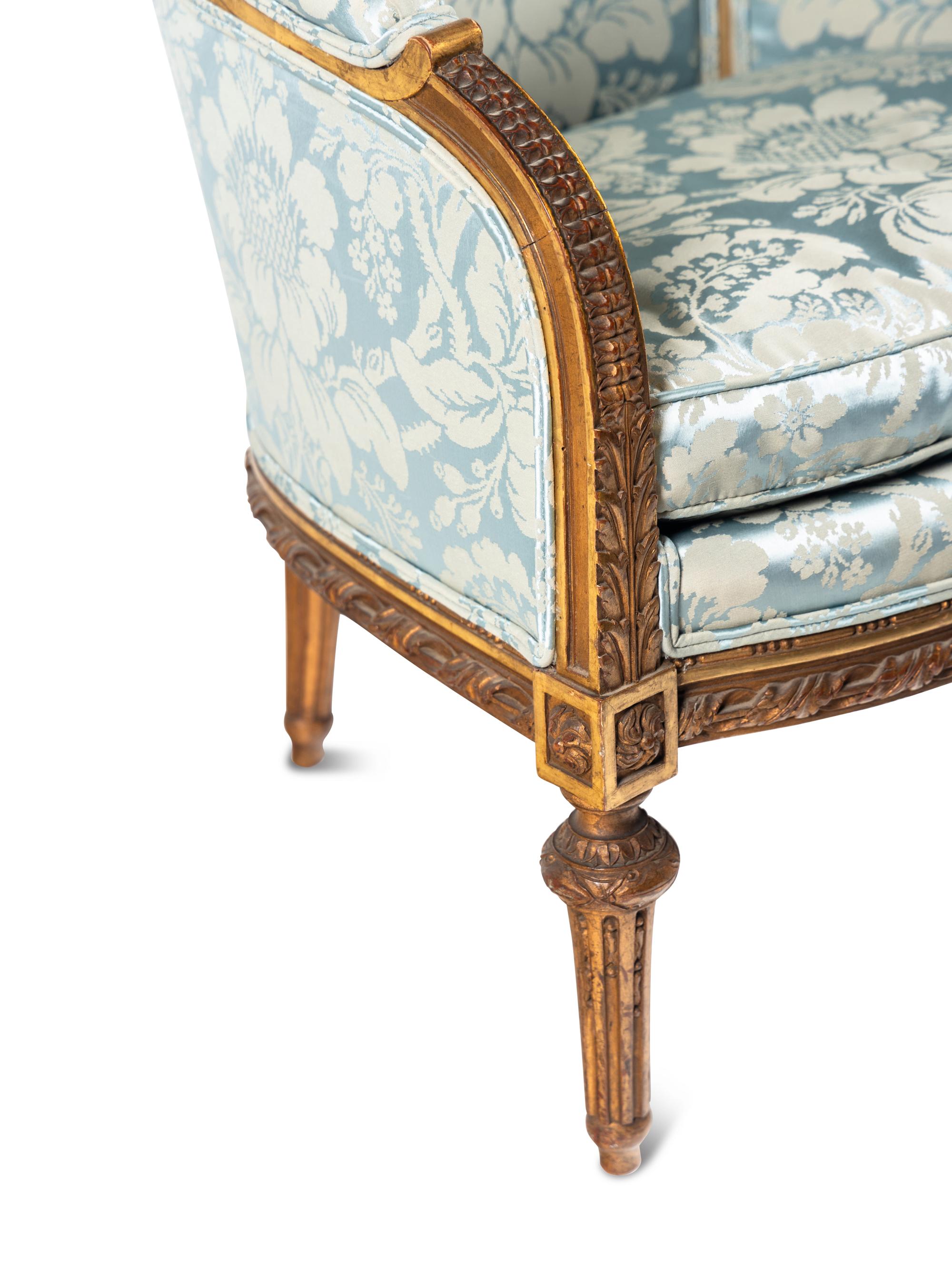 A Louis XVI Style Giltwood Bergère à Oreilles