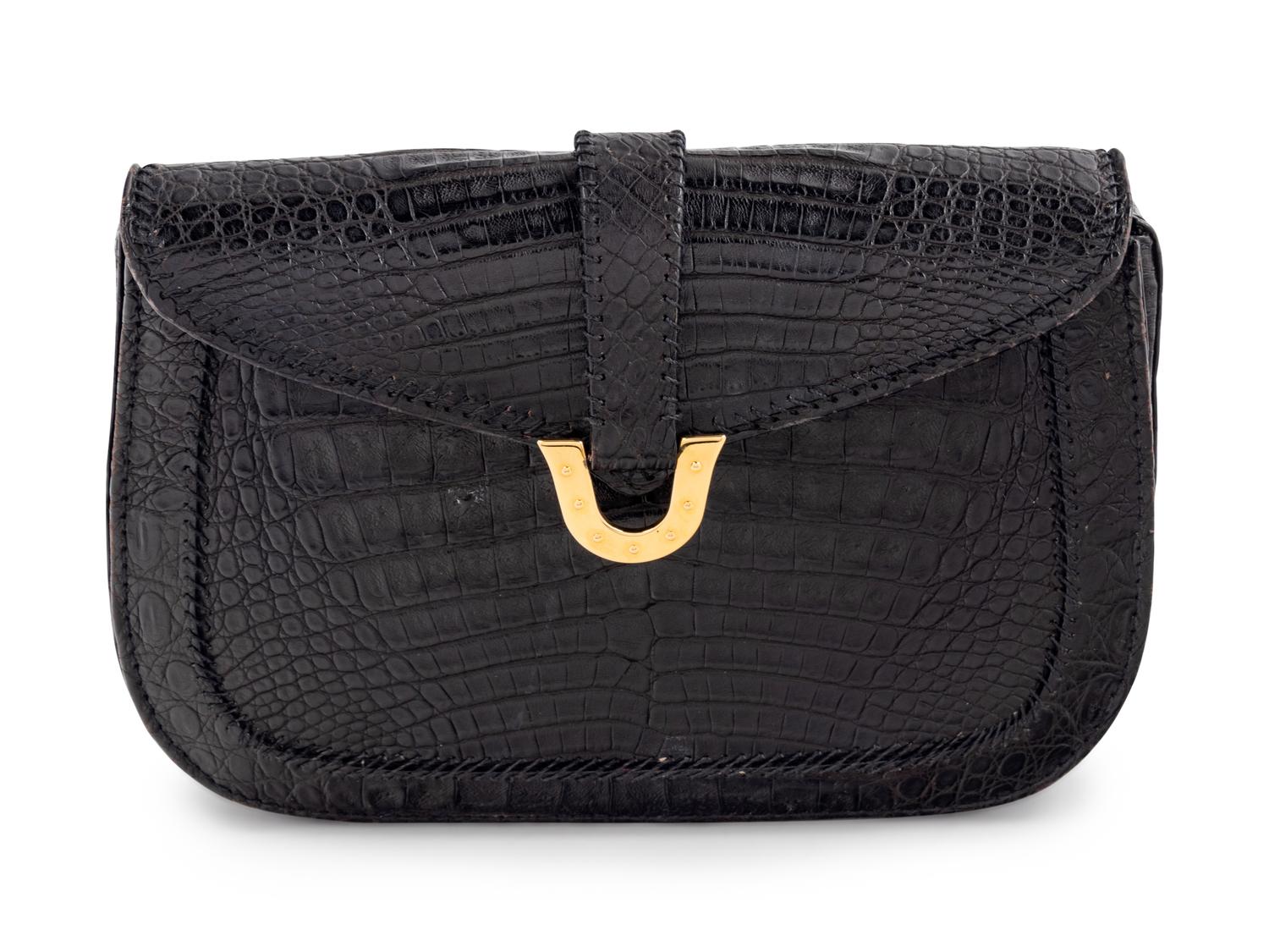Lana Marks Black Alligator Clutch, 1990-2000s