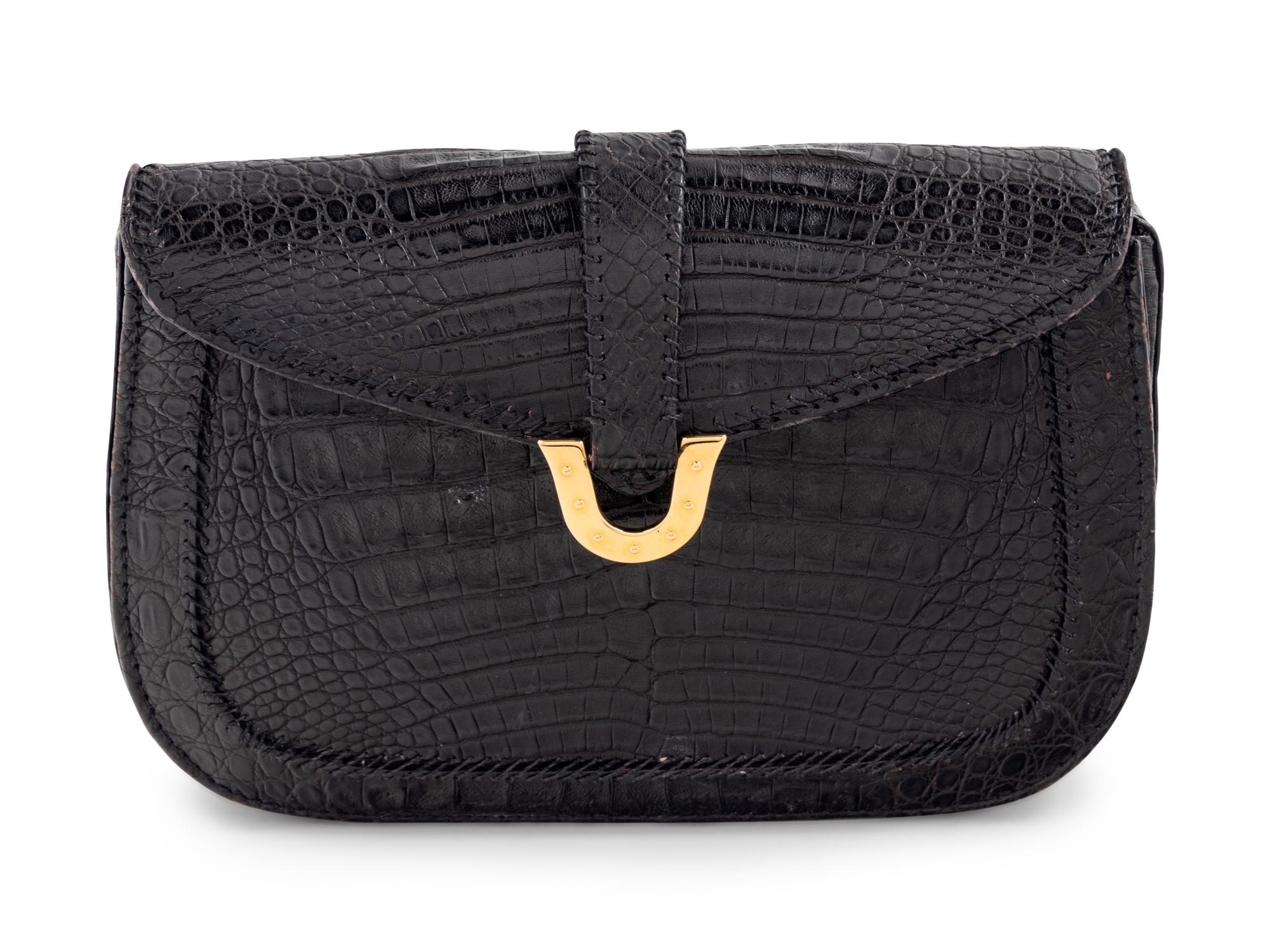 Lana Marks Black Alligator Clutch, 1990-2000s