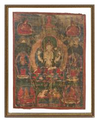 A Tibetan Thangka 17TH/18TH CENTURY 24 3/4 x 19 inches. — 17TH/18TH CENTURY