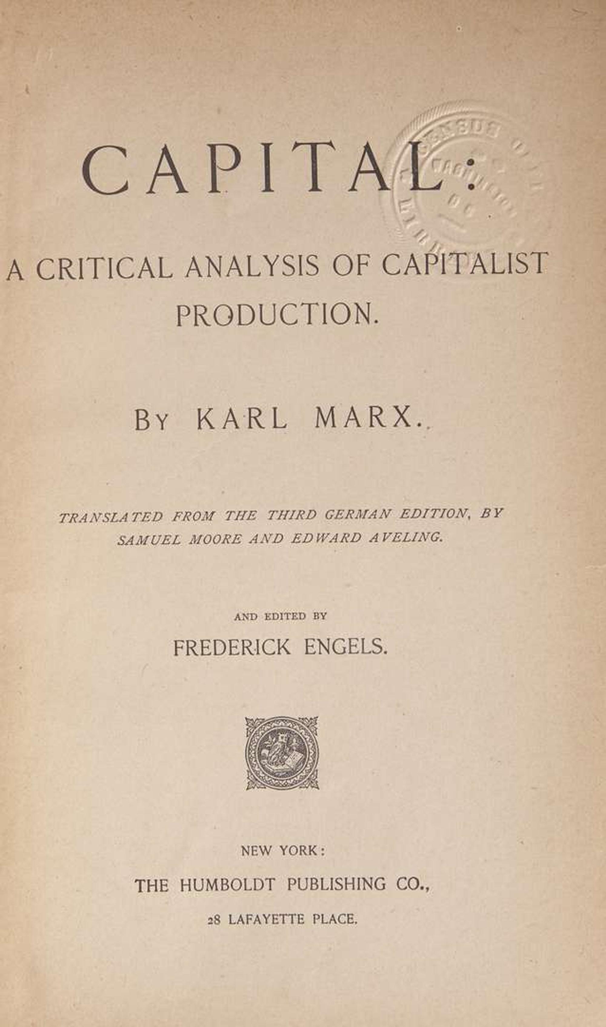 [Philosophy] Marx, Karl: Capital: A Critical Analysis of Capitalist Production