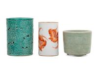Three Chinese Porcelain Brushpots, Bitong