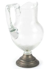 A Ribbed Glass Jug with Pewter Mount