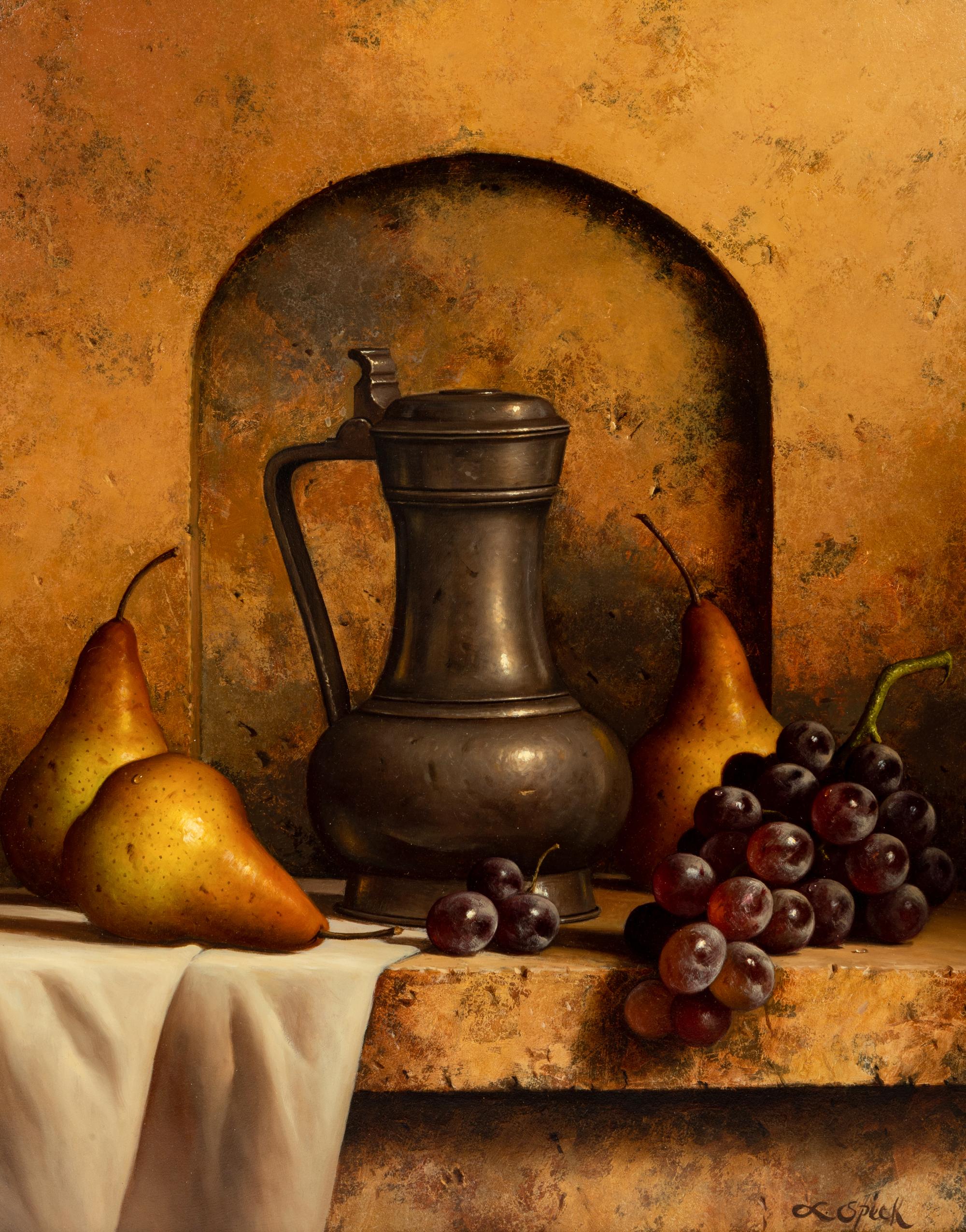 Pewter with Pears and Grapes