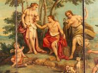 A Continental Painted Canvas Floor Screen Depicting The Judgement of Paris