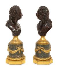 A Pair of Russian Carved Marble Busts of Alexander I and Elizabeth Alexeievna on Gilt Bronze-Mounted Marble Pedestals