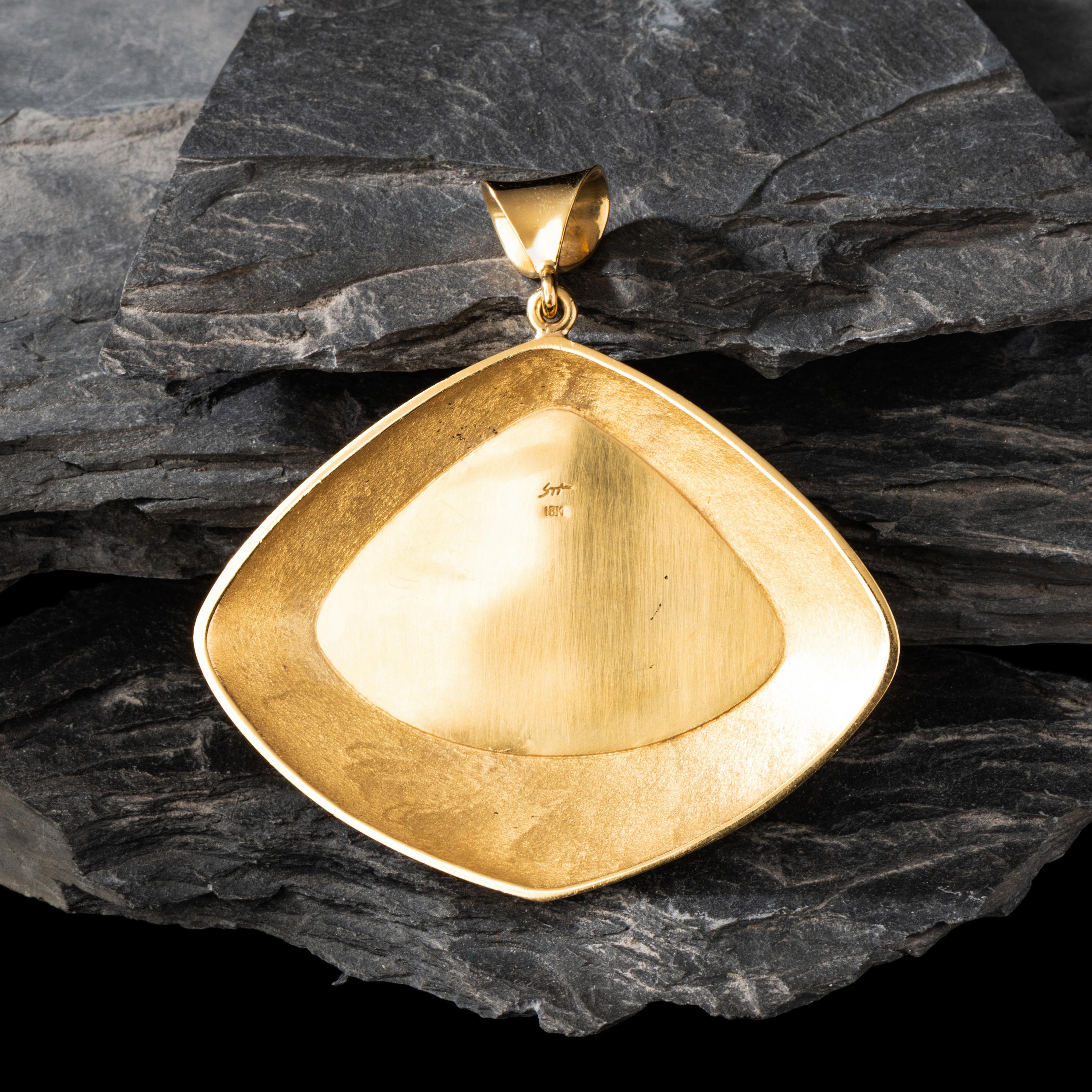Don Supplee (Hopi, b. 1965) — Large Statement 18K Gold and Gem Grade Turquoise Pendant
