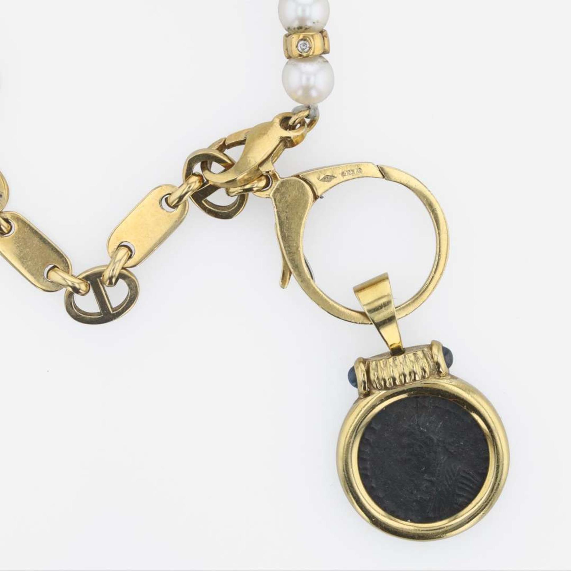 A contemporary 18K yellow gold, cultured pearl, and coin necklace Arezzo Italy
