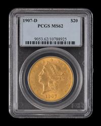 A United States 1907-D Liberty Head $20 Gold Coin