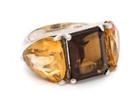A Sterling Silver, Smoky Quartz and Citrine Ring, M&J Savitt,