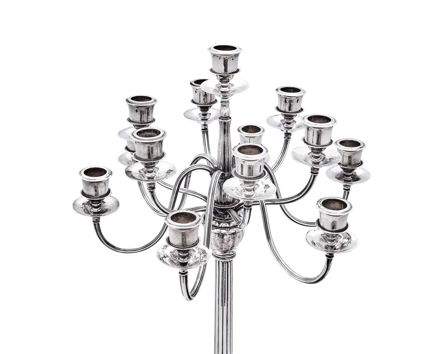 An Impressive Pair of Harald Nielsen Designed Georg Jensen Silver Thirteen-Light Candelabra