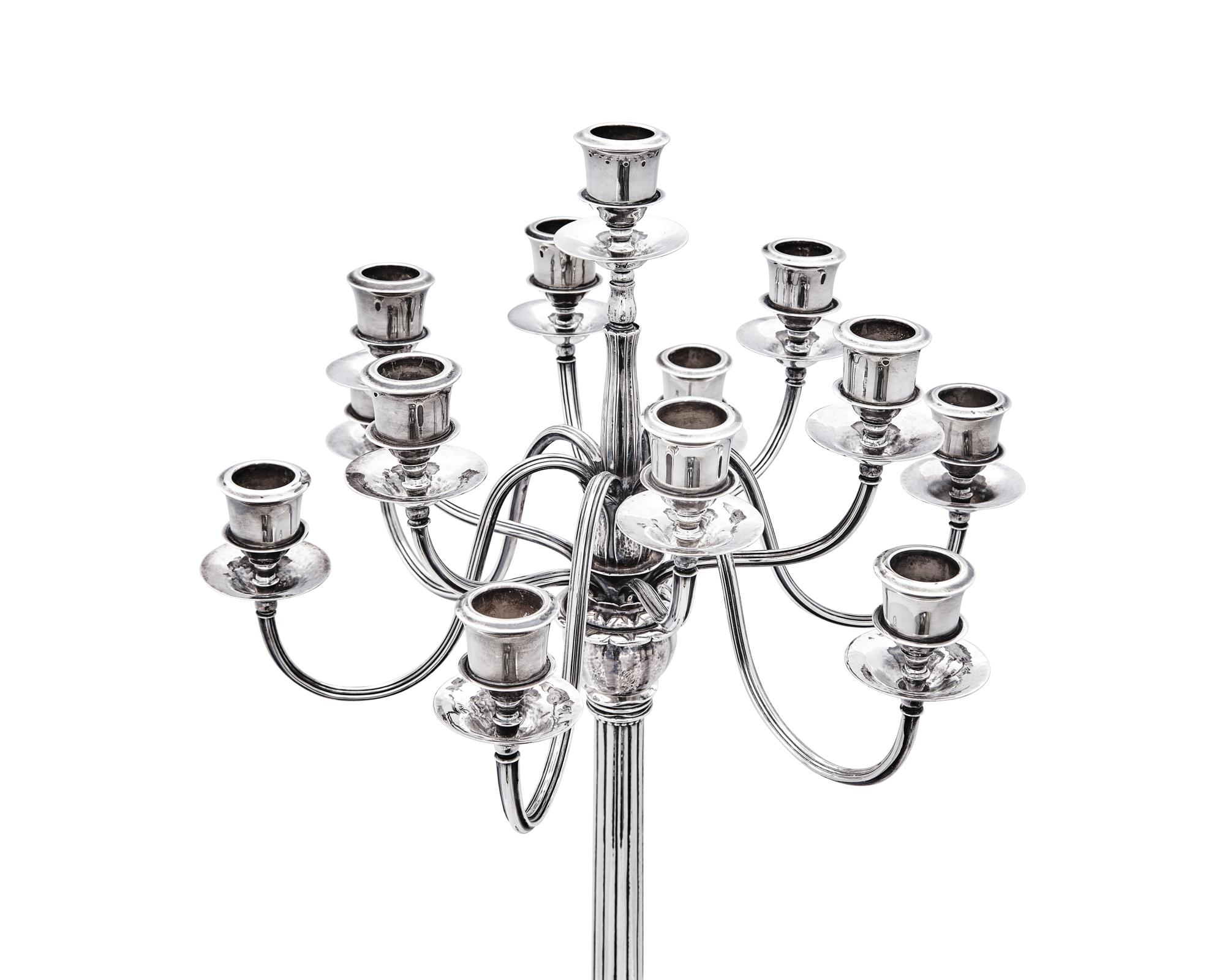 An Impressive Pair of Harald Nielsen Designed Georg Jensen Silver Thirteen-Light Candelabra