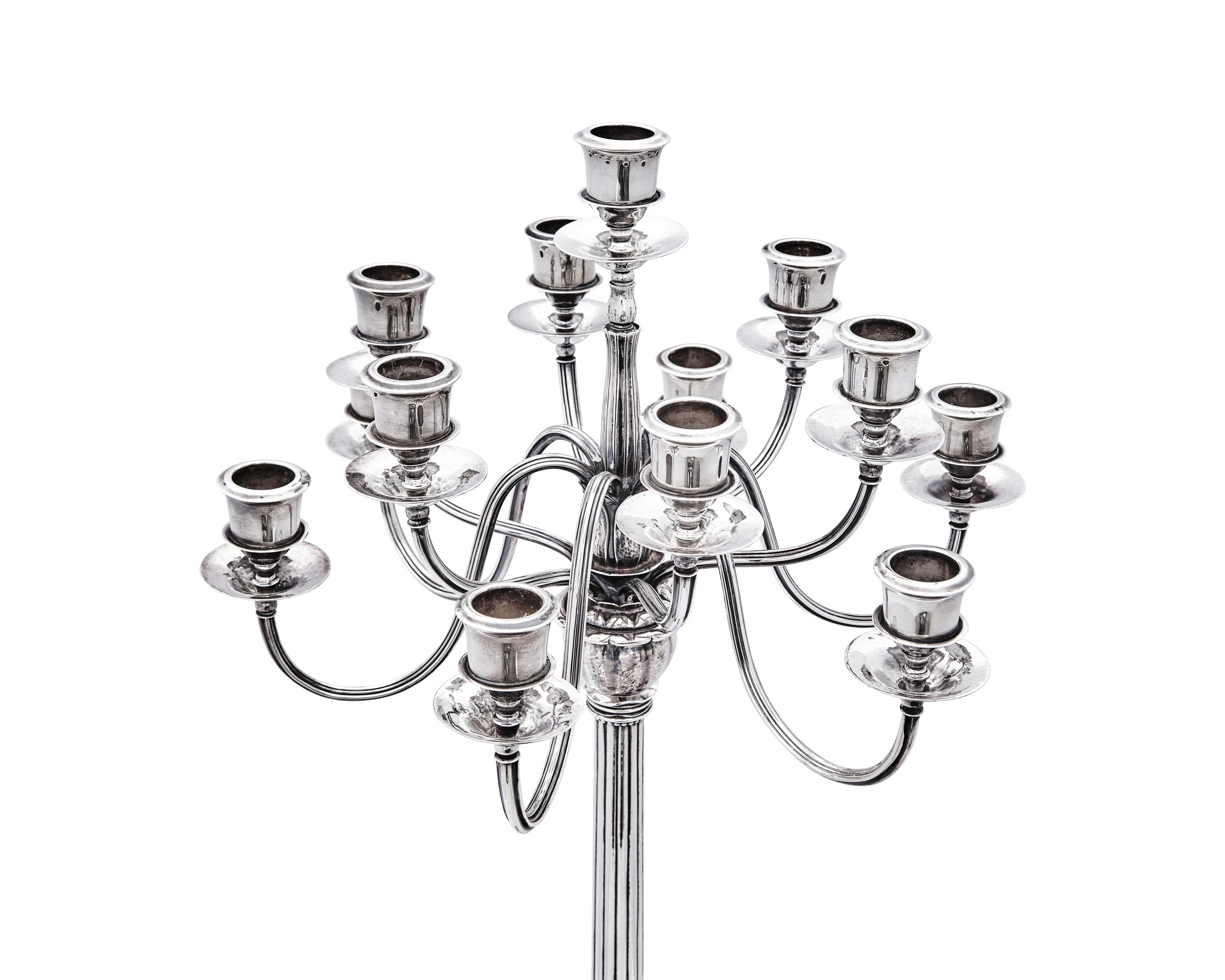 An Impressive Pair of Harald Nielsen Designed Georg Jensen Silver Thirteen-Light Candelabra