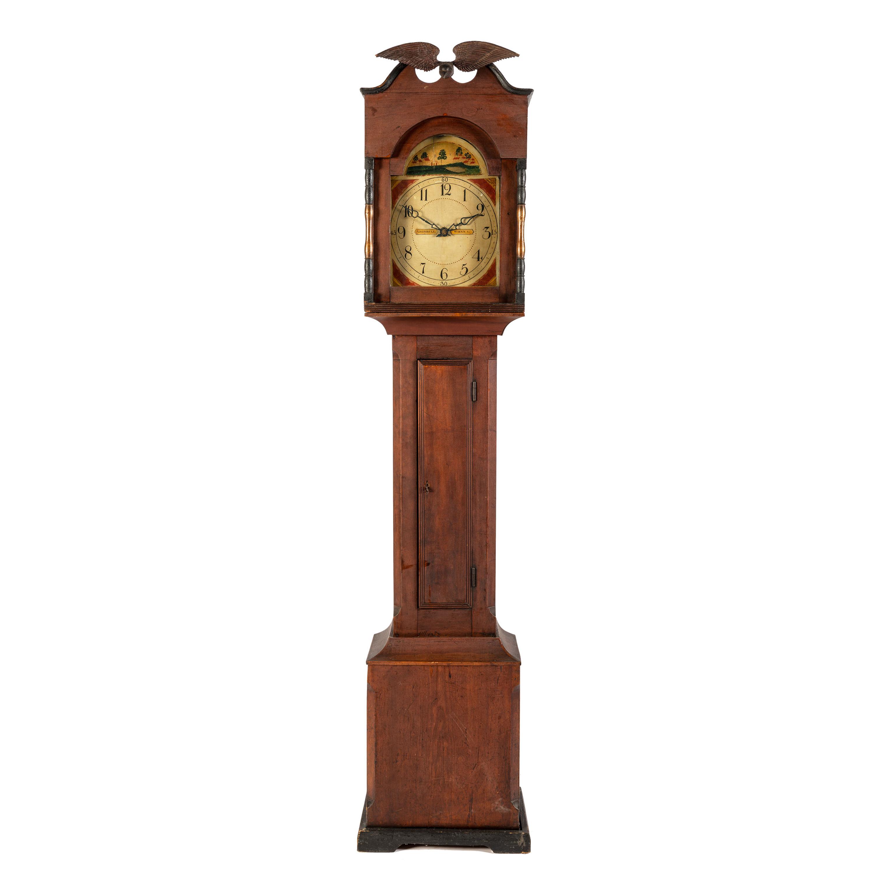 An Ohio Red-Painted Case Clock with Folk Art Eagle Finial