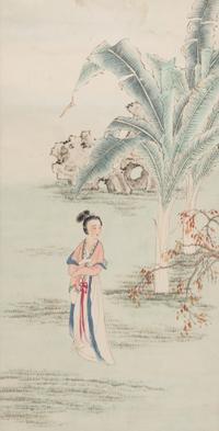 A Group of Five Ink and Color on Paper Scrolls Height of one 38 x width 12 3/4 inches.