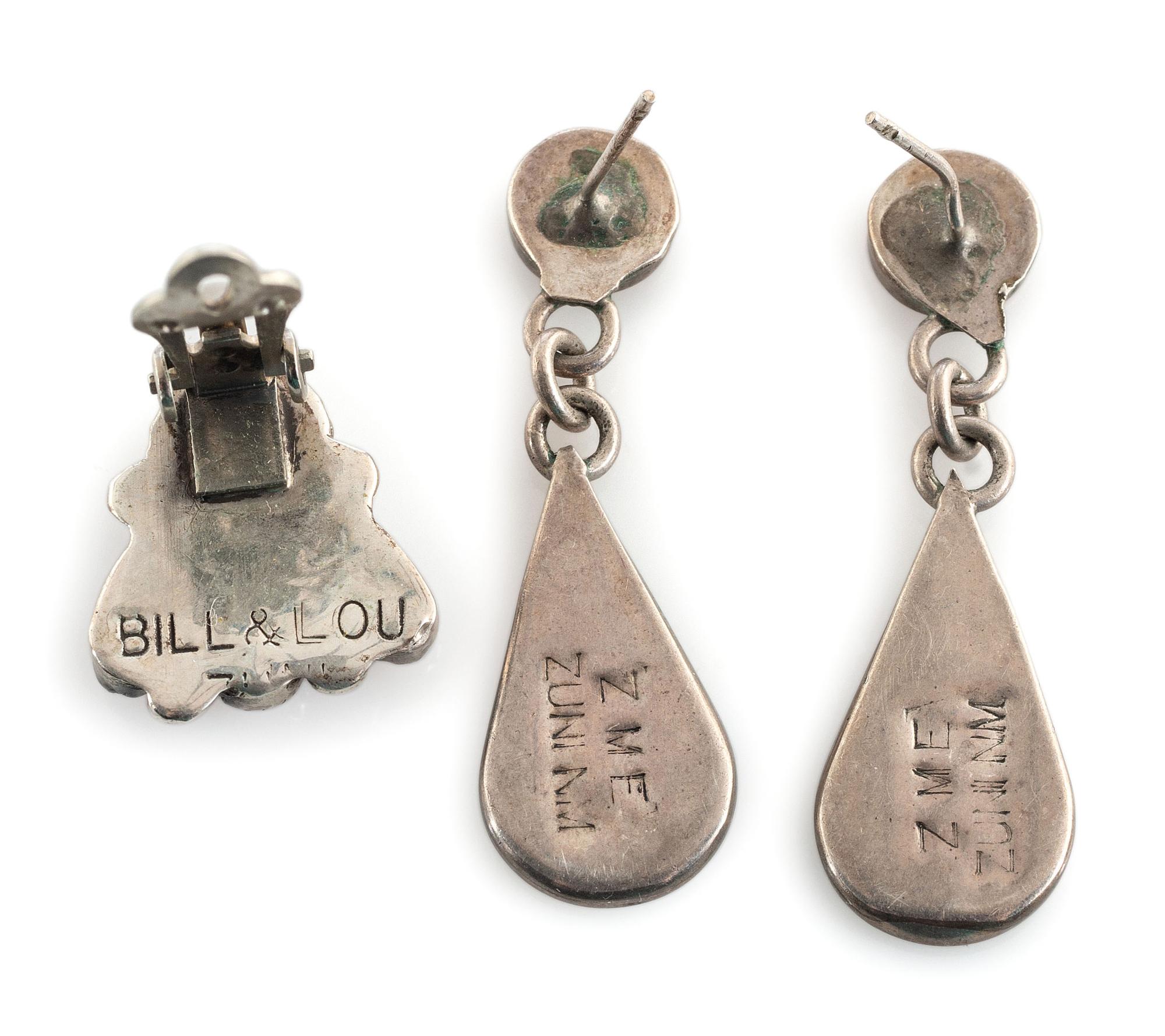 Navajo and Zuni Silver Earrings, with Inlay