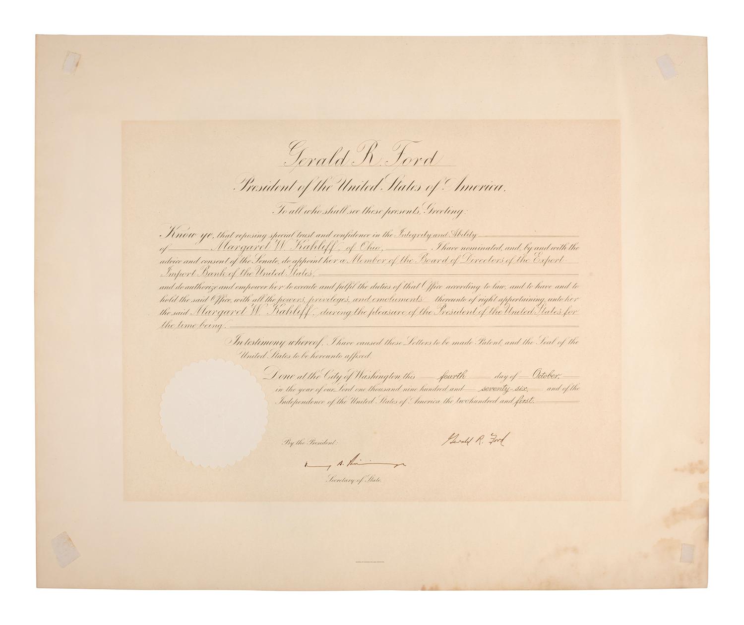 [POLITICS IN AMERICA]. A group of 3 documents signed by Presidents William Howard TAFT, Calvin COOLIDGE, and Gerald FORD.