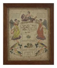 A Printed and Hand-Colored Fraktur Birth and Baptism Record for Charlotte Kerper, Chestnut Hill, Philadelphia, PA, Dated "1822"