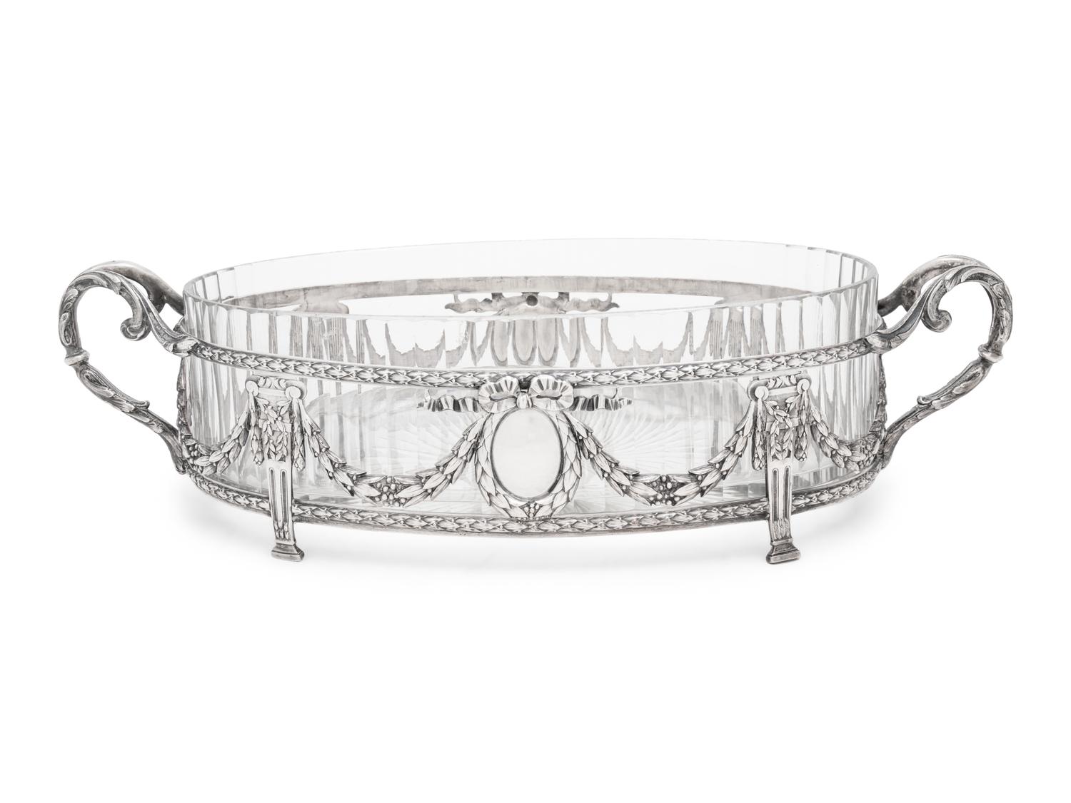 A French Silver-Plate and Cut Glass Center Bowl
