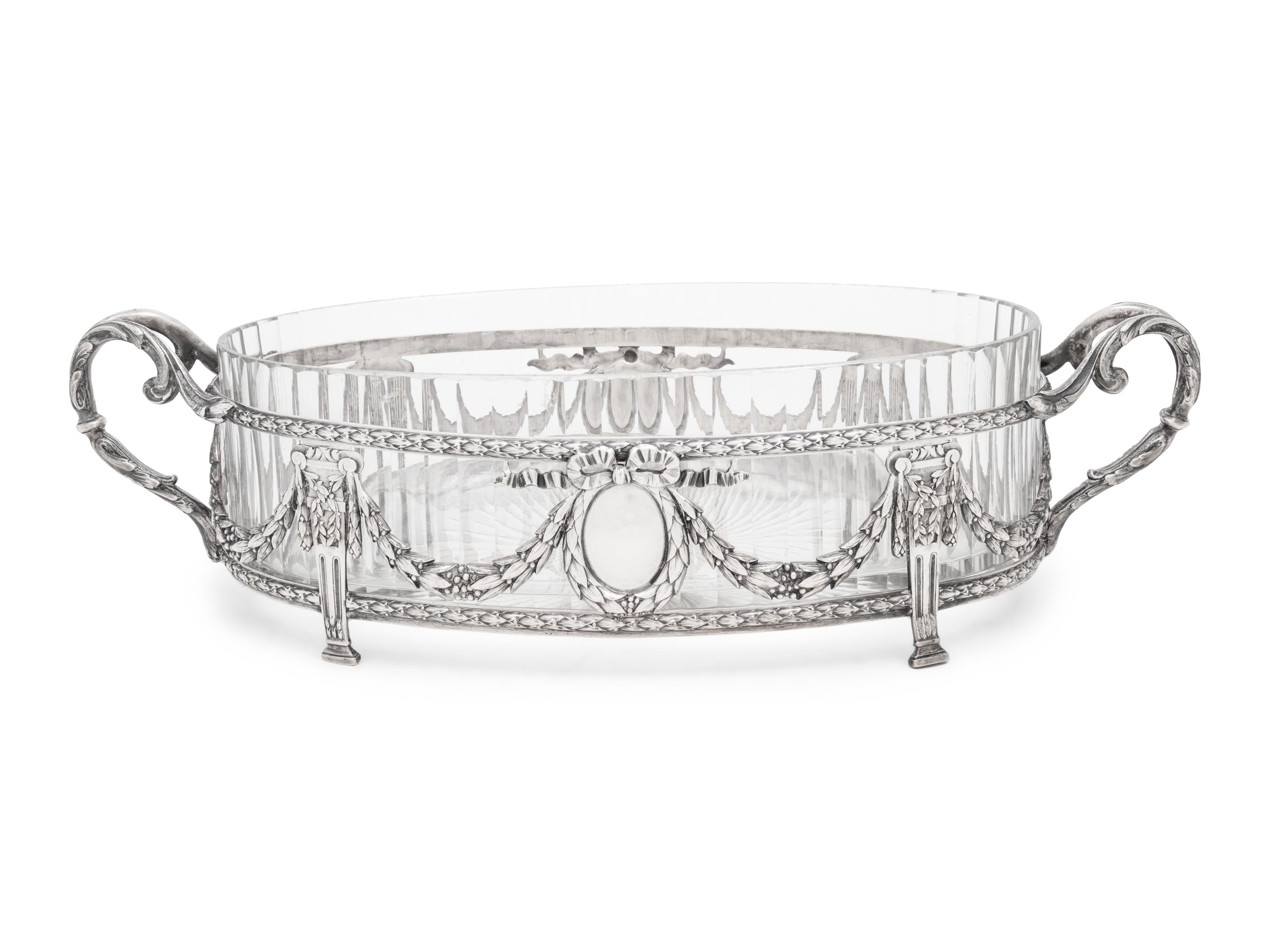 A French Silver-Plate and Cut Glass Center Bowl