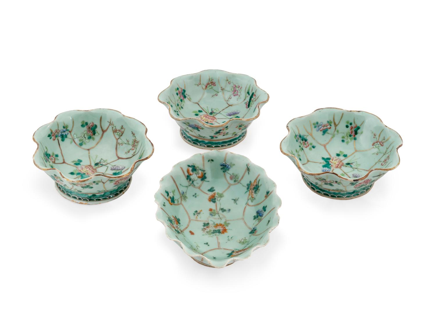 Four Chinese Export Famille Rose Celadon Porcelain Bowls — 19TH CENTURY