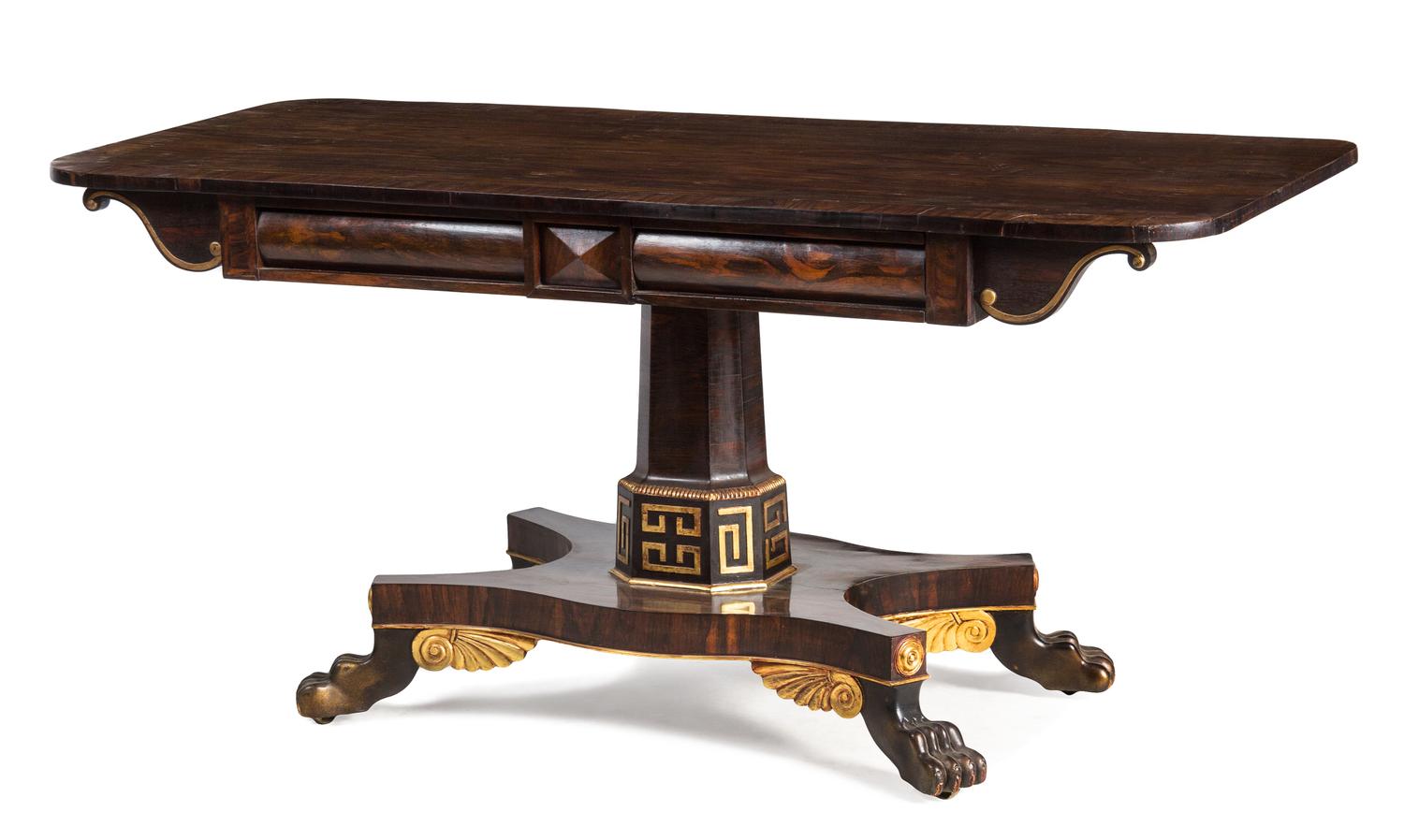 A Regency Parcel Gilt Rosewood Center Table Height 30 x width 65 x depth 28 inches. — FIRST QUARTER 19TH CENTURY