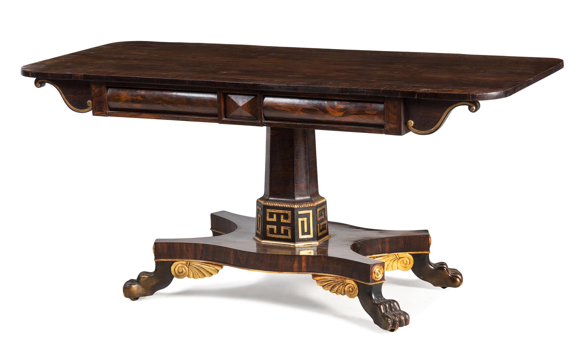 A Regency Parcel Gilt Rosewood Center Table Height 30 x width 65 x depth 28 inches. — FIRST QUARTER 19TH CENTURY