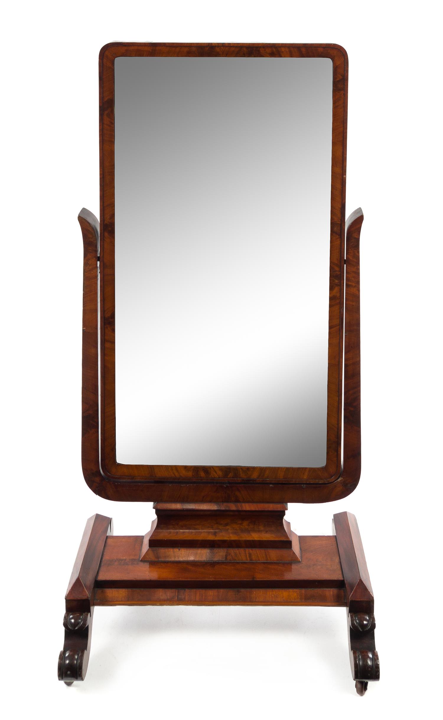 An Art Deco Mahogany Cheval Mirror Height 48 x width 26 inches. — EARLY 20TH CENTURY