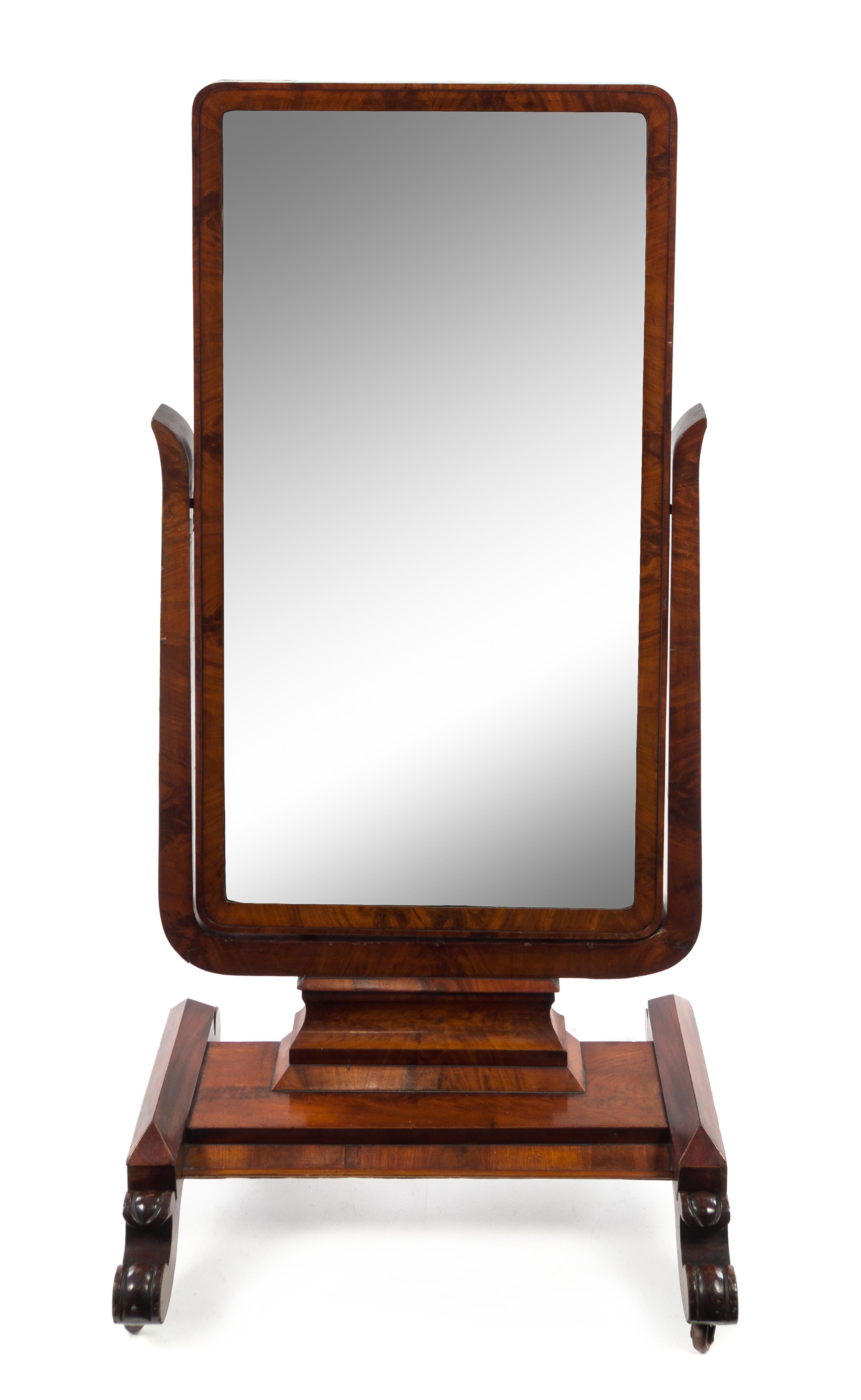 An Art Deco Mahogany Cheval Mirror Height 48 x width 26 inches. — EARLY 20TH CENTURY