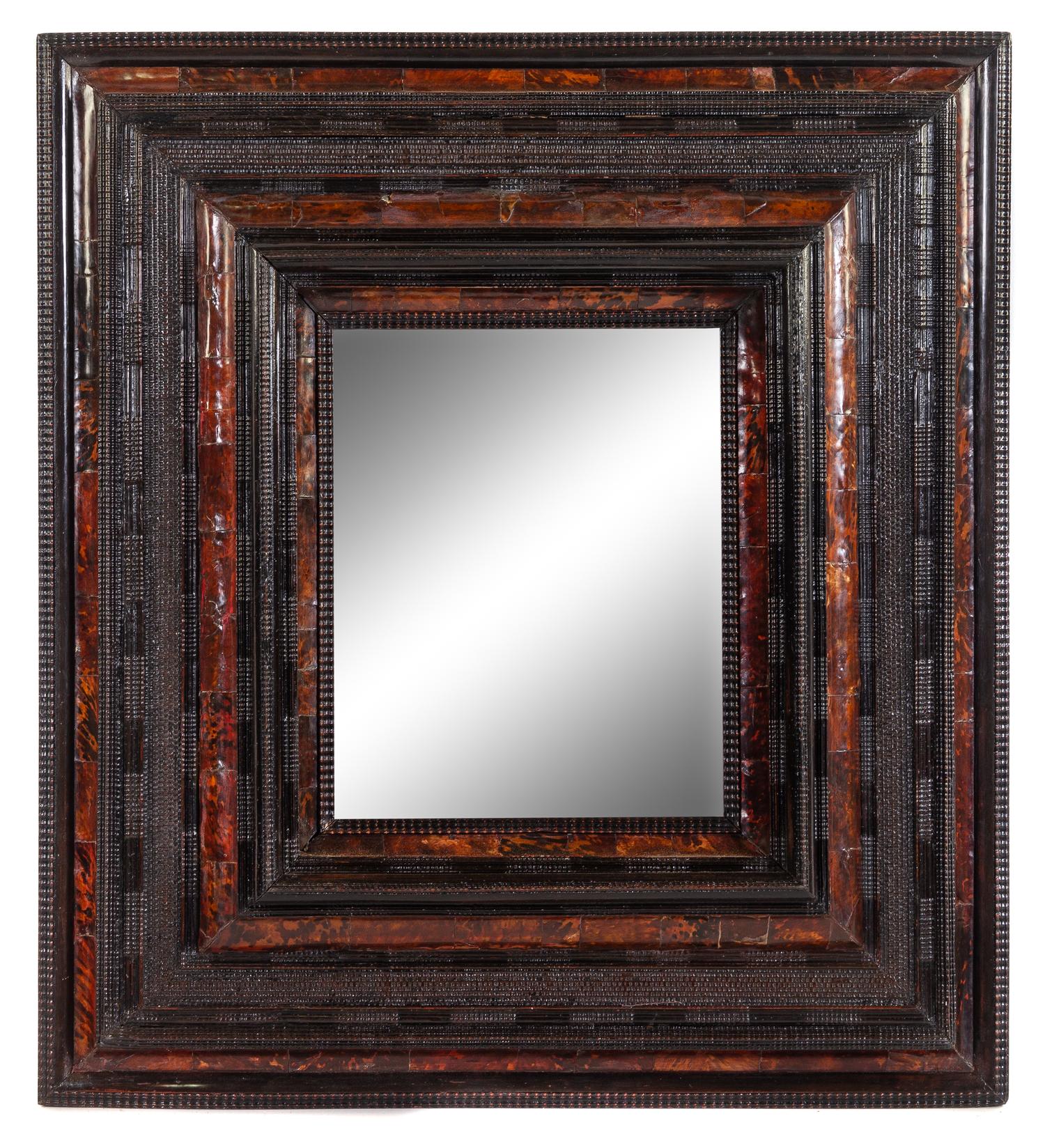 A Flemish Ripple Molded and Tortoise Shell Veneered Mirror Height 48 x width 43 5/8 inches. — 17TH CENTURY