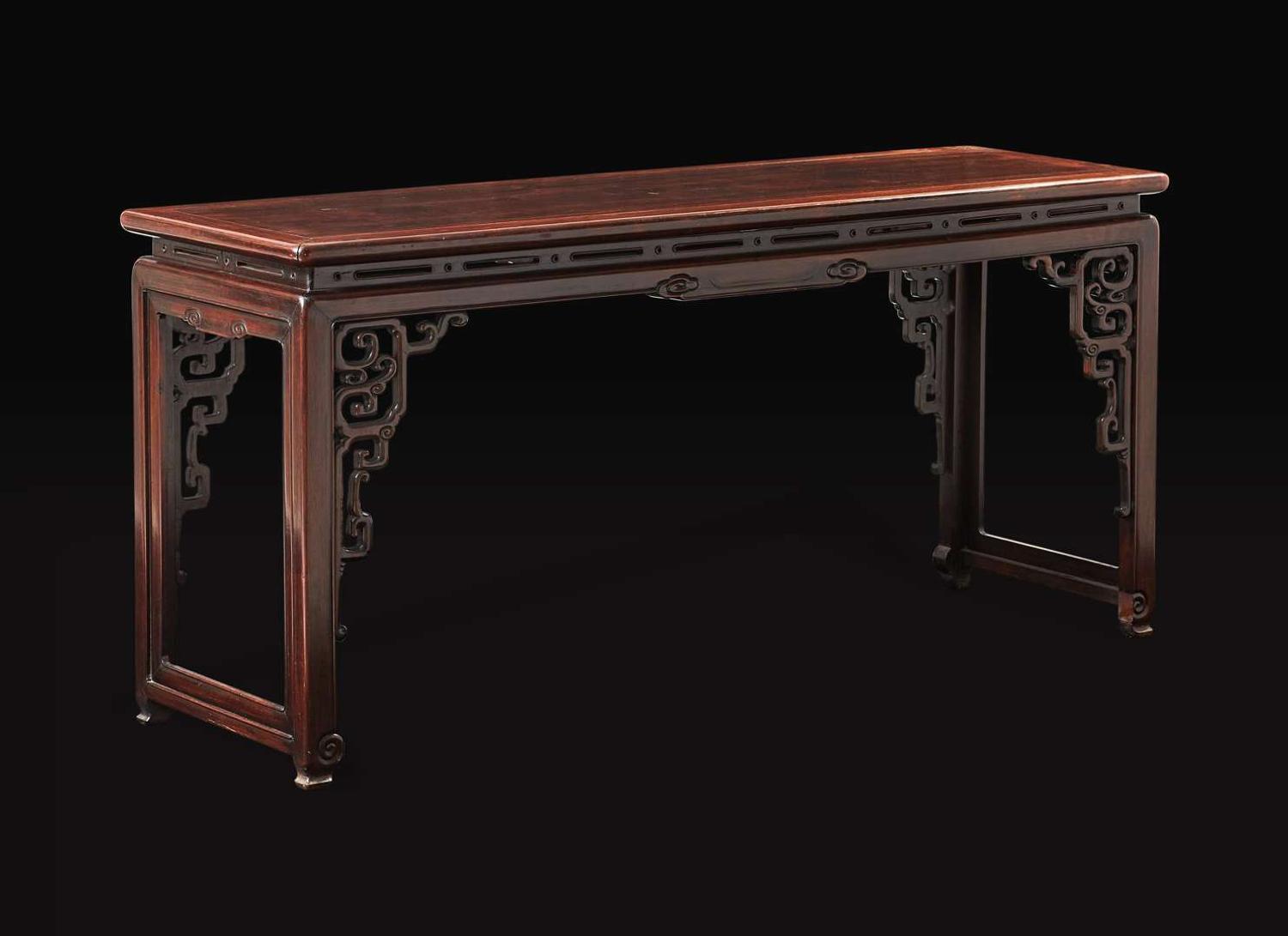 An unusual Chinese carved hongmu qin table, late Qing dynasty 紅木琴桌 晚清