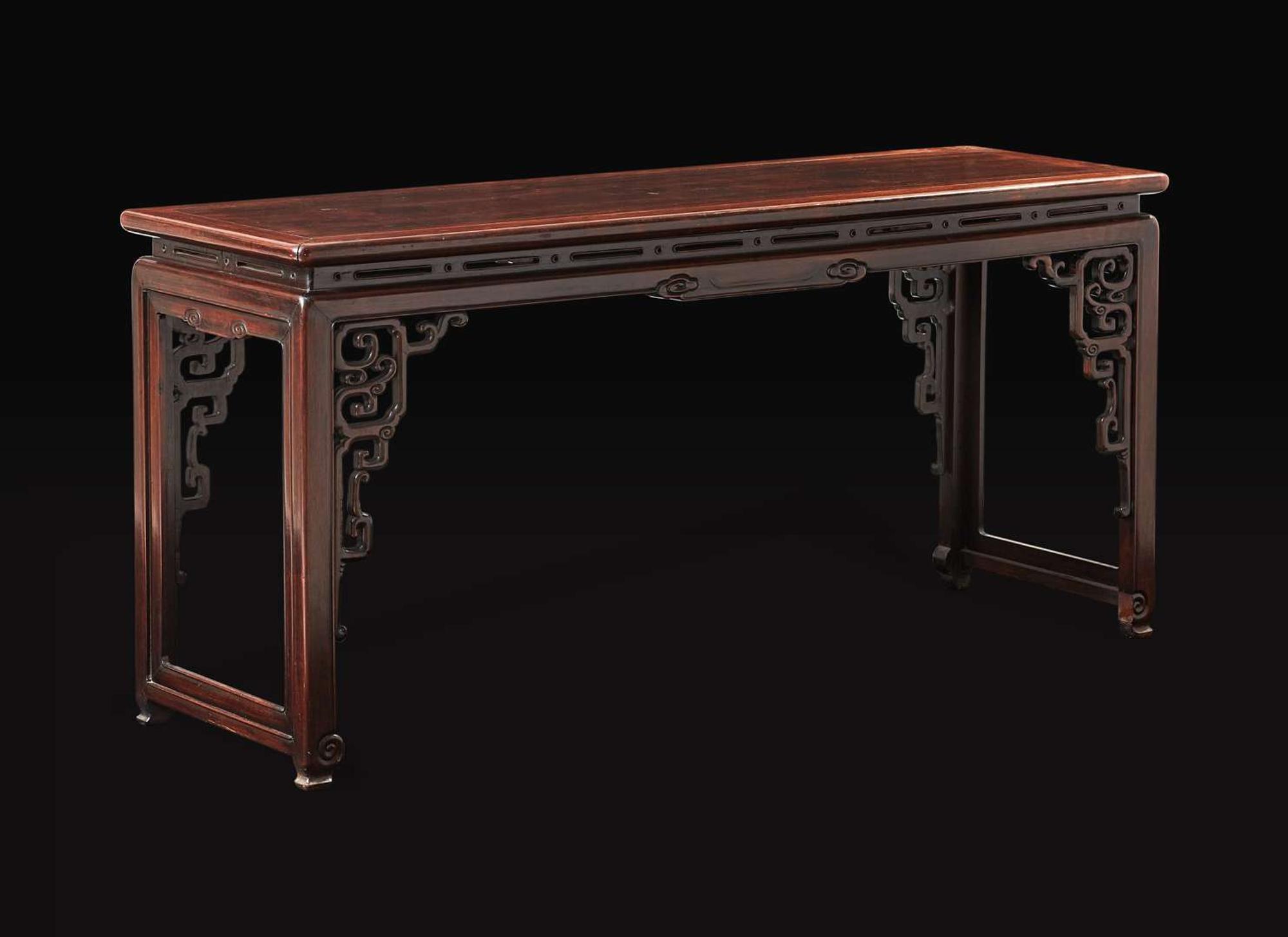 An unusual Chinese carved hongmu qin table, late Qing dynasty 紅木琴桌 晚清