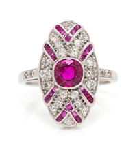 An Art Deco White Gold, Ruby and Diamond Ring, 2.80 dwts.