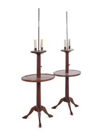 A Pair of English Silver-Plate Mounted Mahogany Two-Tier Lamp Tables