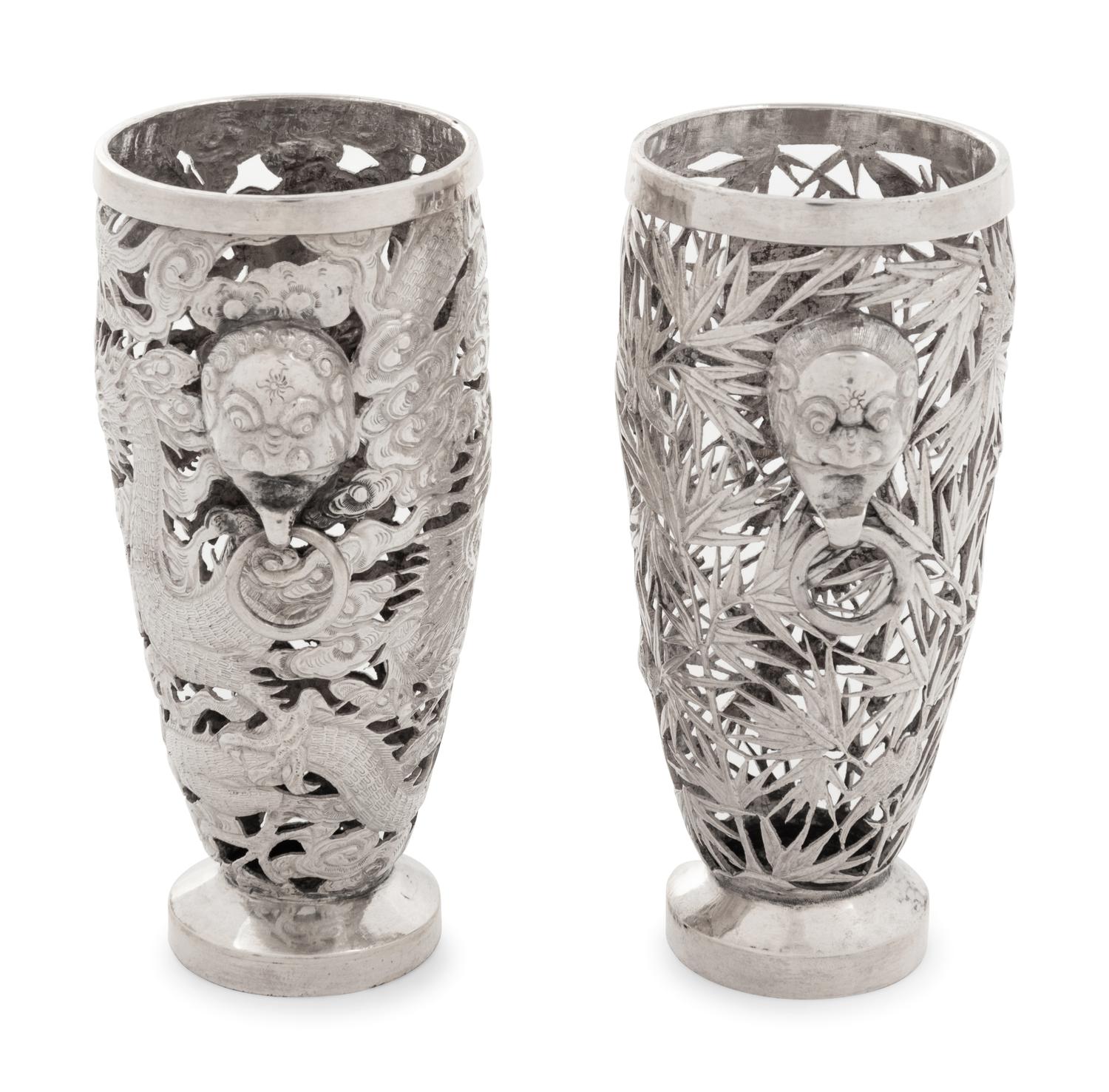 Two Chinese Export Silver Vases