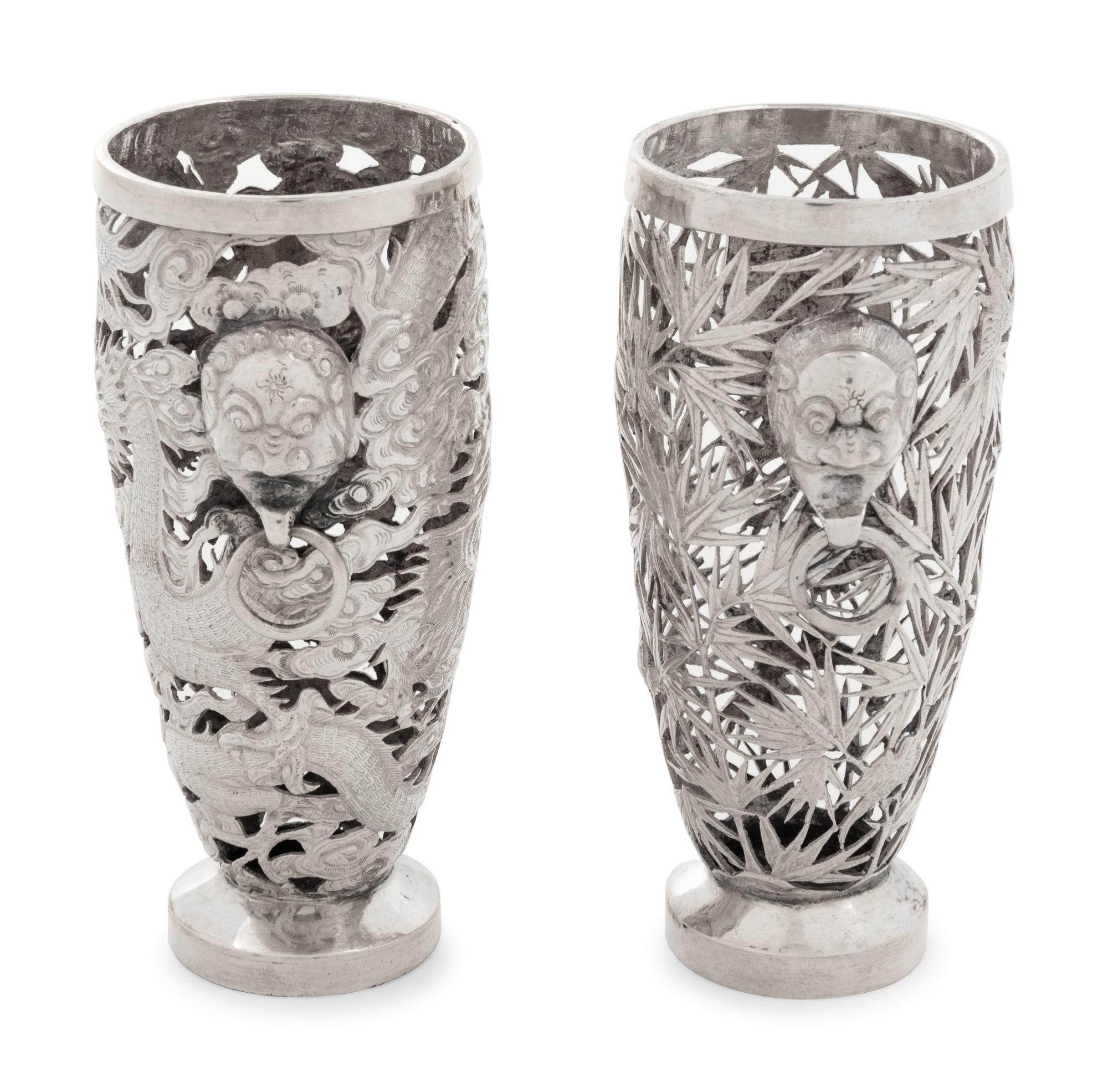 Two Chinese Export Silver Vases